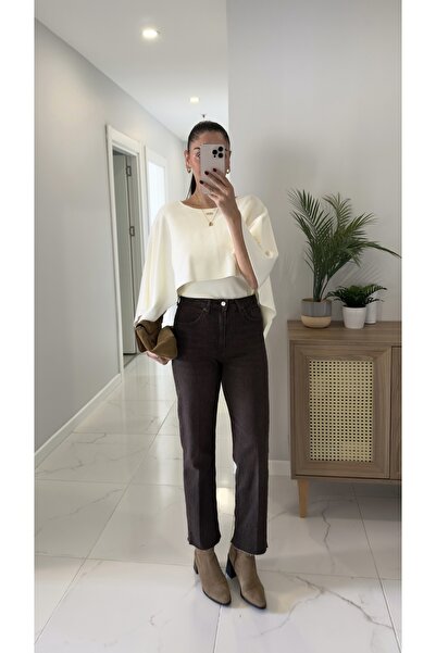 BİRCANÇİL ZR Festa Acı Pantaloni de blugi cu tăietură maro în jos, lungime întreagă