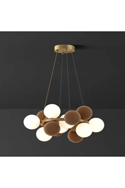 OEM Candelabru modern, 8 globuri albe + 8 globuri de catifea maro, culoare, corp auriu, diametru 60cm