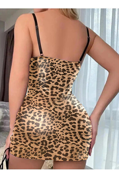 my cherie Leopard Printed Piping Leather Look Dress