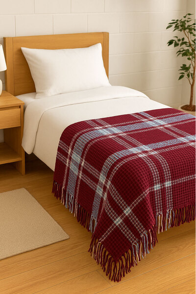 SİHİRLİ AYAKLAR Single Colorful Fringed Plaid Pattern Woven Scotch Blanket Scottish Blanket Colorful 150X200