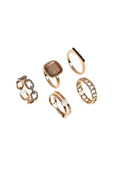 OEM Rose Gold Color Rings Black Stone White Strass for Women - 5pcs