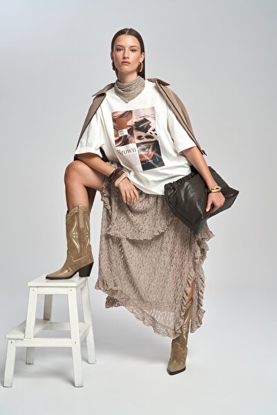 MAI STUDIOS CO. Fusta asimetrică din dantelă de nurcă Mireya