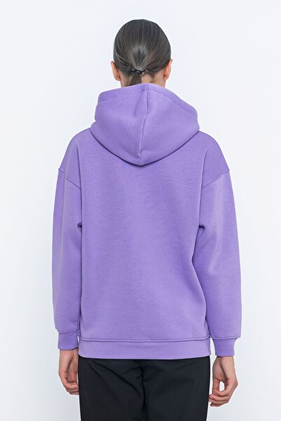 Sam and Sam Γυναικείο φούτερ με κουκούλα σε γκρι χρώμα Oversize 3 Thread – Με στάμπα στο μανίκι