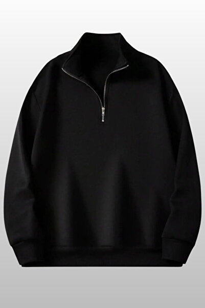 MODAGEN Unisex 3'lü Siyah Grimelanj Lacivert Dik Yaka Yarım Fermuar Sweatshirt