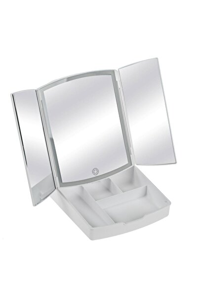 OEM White Triple Folding Makeup Mirror with 72 USB LED Bulbs & Compartments 2...
