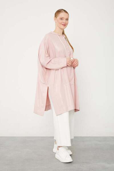 Levidor Powder Kangaroo Pocket Shiny Fabric Tunic