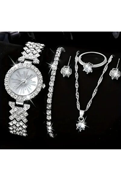 stainless steell VİP gümüş renk zarif kaktür tasarımlı kuvars saat 6 parça ta...