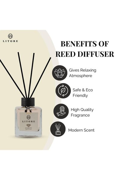 litore Diamond Reed Diffuser, Best Aromatherapy Perfume, Oil & Reed Diffuser Sticks- 100 ml