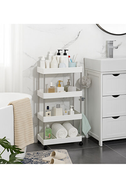 LEIHMANN Etajera depozitare si organizare cu 4 rafturi si roti, pentru baie s...