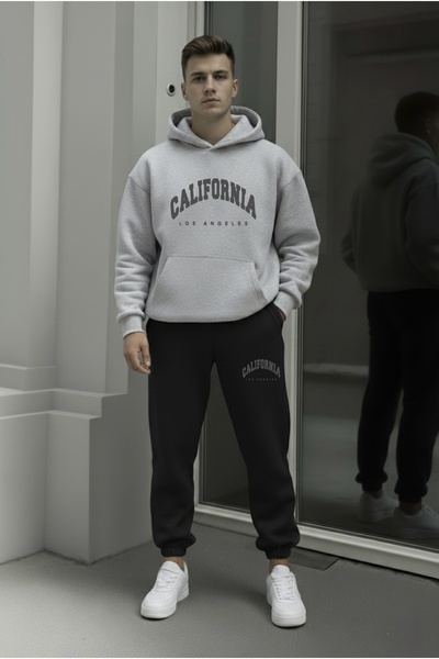 FUFLUNS طقم بدلة رياضية للرجال بقلنسوة وطباعة كبيرة الحجم