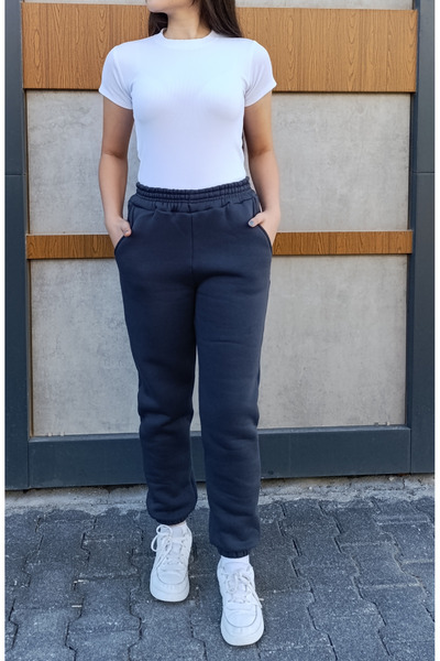 siyalife Φούτερ με ψηλόμεσο ελαστικό πόδι, 3 κλωστές και τσέπες με ανάγλυφο