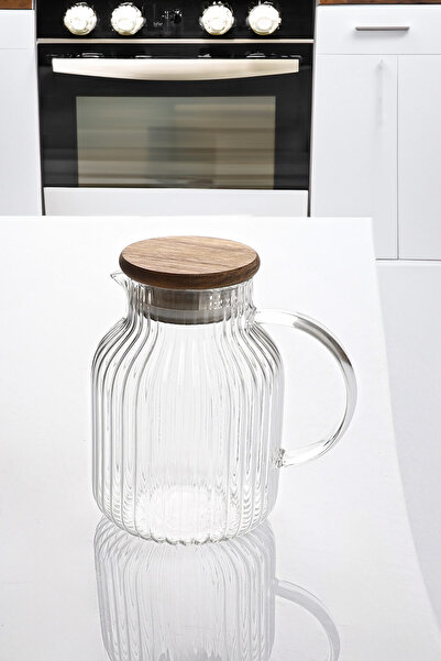 Bev Kitchen Acacia-Akasya Kapaklı Borosilikat Cam Sürahi 1600 ml