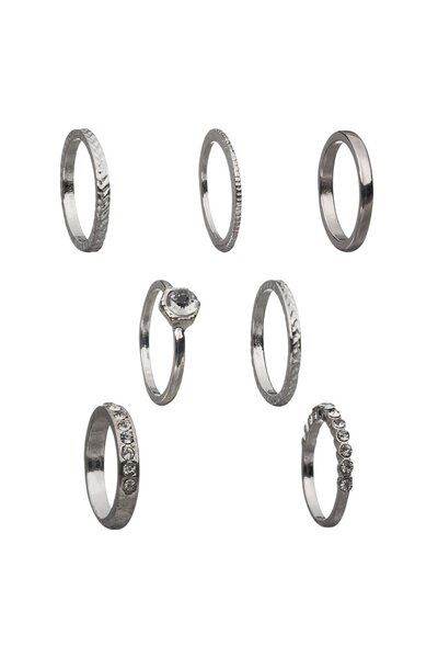 OEM Inele de Tip Verighete de Culoare Argintie cu Stras pentru Femei - 7buc