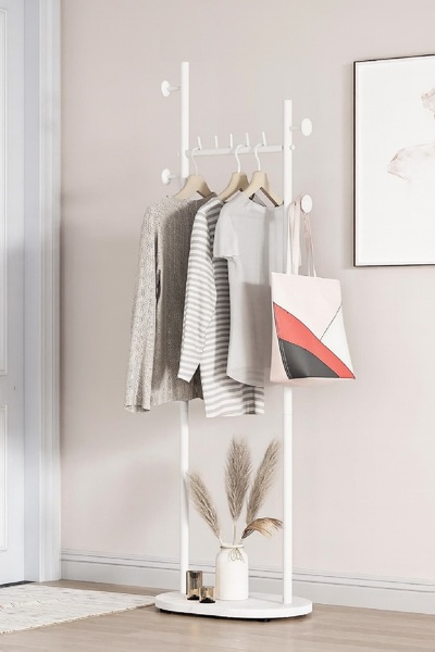 TOLIAHOME Ayaklı Askılık Elbise Askısı Portmanto Konfeksiyon Askılığı (Beyaz)