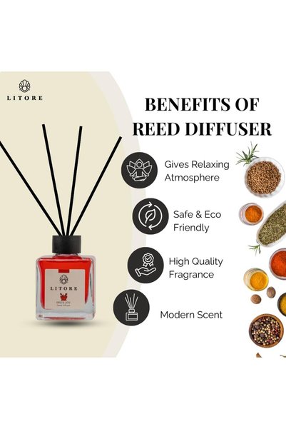 litore Spice Joy Reed Diffuser, Best Aromatherapy Perfume, Oil & Reed Diffuser Sticks- 100 ml