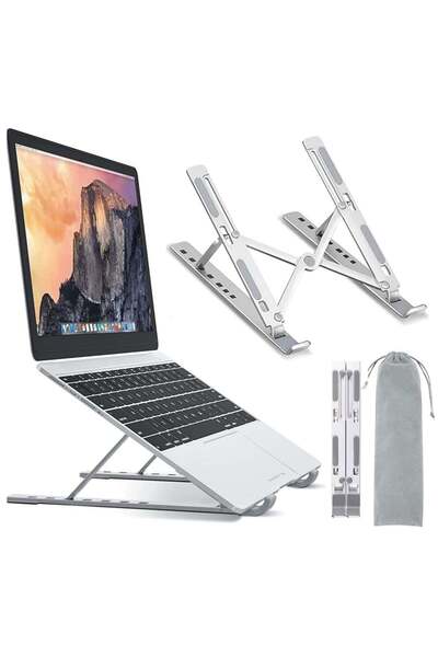 Generic حامل لابتوب قابل للتعديل إلى 7 مستويات مصنوع من خليط معدني من الألومنيوم وقابل للطّي فضي