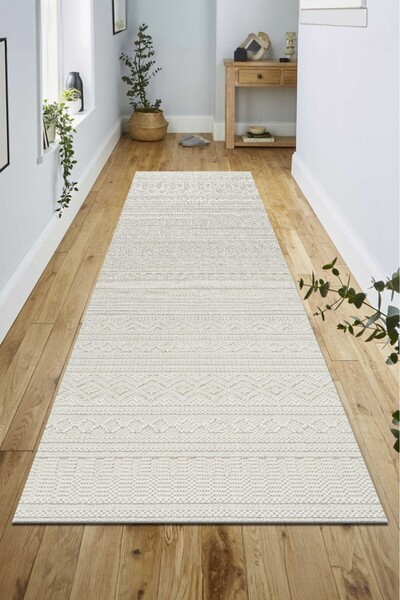 Adalizza Modern Geometrik Tasarımlı Jüt Dokuma Loop Sisal Krem Renk Halı