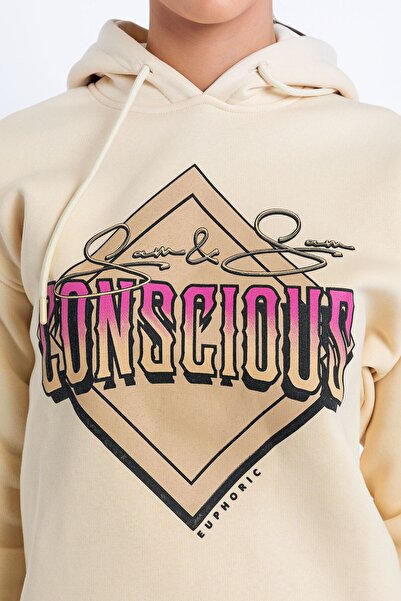 Sam and Sam Γυναικείο φούτερ με κουκούλα με στάμπα με 3 κλωστές Oversize