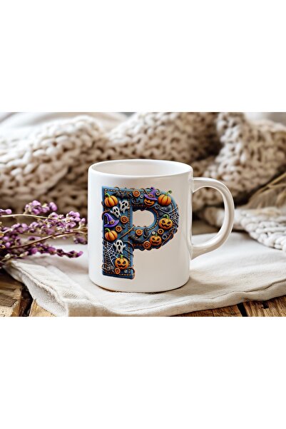 Beramussa كوب بمفهوم الهالوين بحرف P - هدية الهالوين - شبكة عنكبوت شبحية على ...