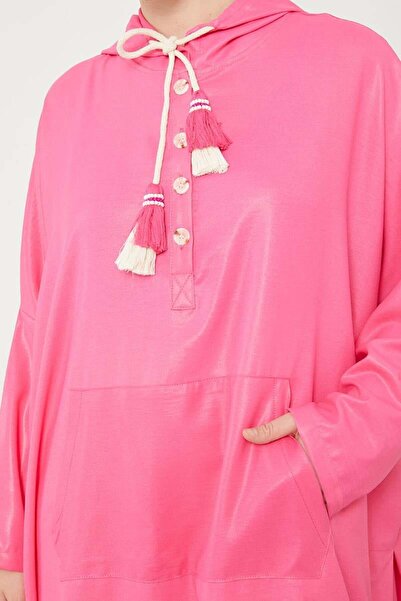 Levidor Fuchsia Kangaroo Pocket Shiny Fabric Tunic