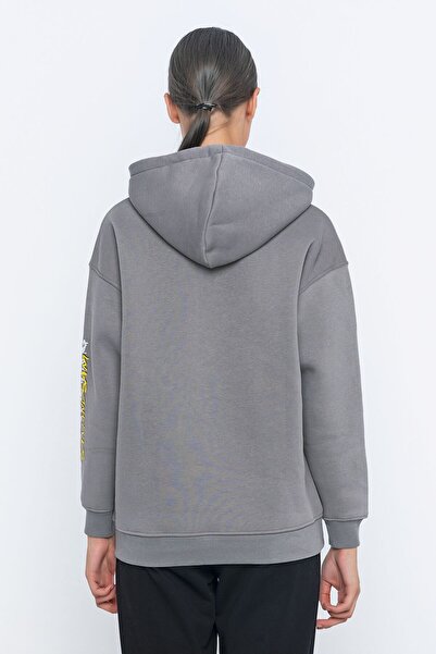 Sam and Sam Γυναικείο φούτερ με κουκούλα σε γκρι χρώμα Oversize 3 Thread – Με στάμπα στο μανίκι
