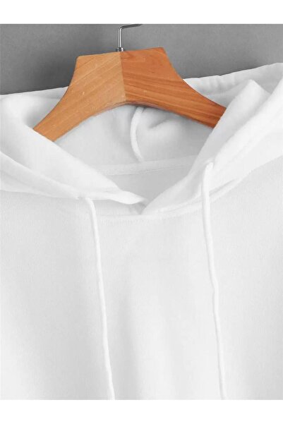 Polo State Дамска качула с качулка, прекалено голяма, с вълнена подплата, къса блуза в бяло