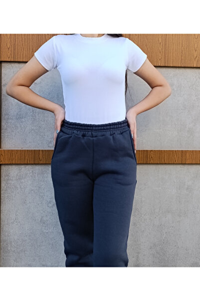 siyalife Φούτερ με ψηλόμεσο ελαστικό πόδι, 3 κλωστές και τσέπες με ανάγλυφο