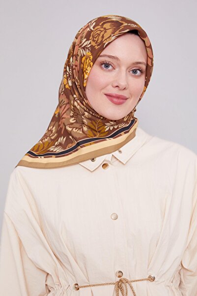 Levidor Khaki Rose Pattern Aura Scarf