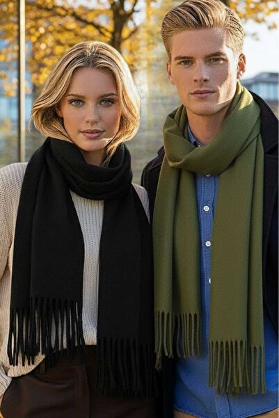 Mood Agenda Set de 2 eșarfe unisex cu textura moale și cu ciucuri de iarnă