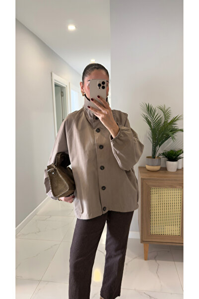 BİRCANÇİL Rome Mink Button Detailed Short Trench Coat