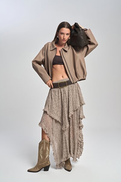 MAI STUDIOS CO. Fusta asimetrică din dantelă de nurcă Mireya