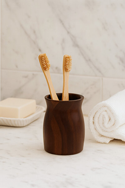 Suo Home Doğal Ahşap Diş Fırçalık – Dekoratif Banyo Aksesuarı, Minimalist Tas...