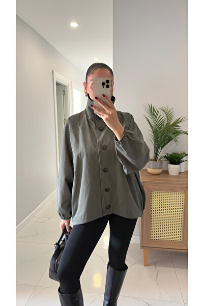 BİRCANÇİL Rome Haki Düğme Detaylı Kısa Trençkot