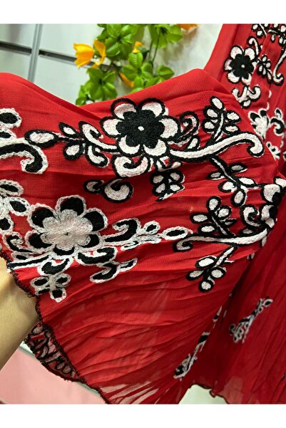 edu collection Red Chiffon with See-Through Details, A-Line Skirt with Lining