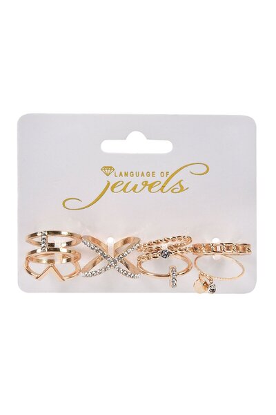 OEM Gold-Colored Rings with Patterns & Rhinestones for Women - 8pcs