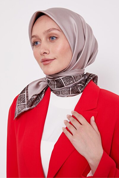 Levidor Μεταξωτό μαντήλι καφέ καφέ με λεοπάρ ριγέ