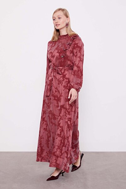 Levidor Bordo Fırfır Detaylı Cupra Elbise