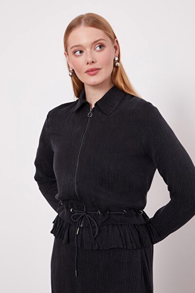 Levidor Black Ruffle Detailed Cupra Skirt Set