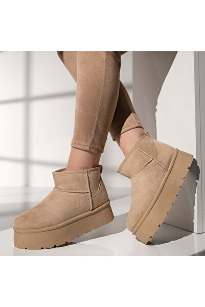 BMoD Ghete scurte de damă din piele întoarsă bej, model UG MOD12746