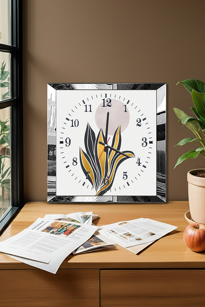 Zevahir Mobilya Dekorasyon Silver Framed Autumn Shadows Themed Decorative Mdf Wall Clock