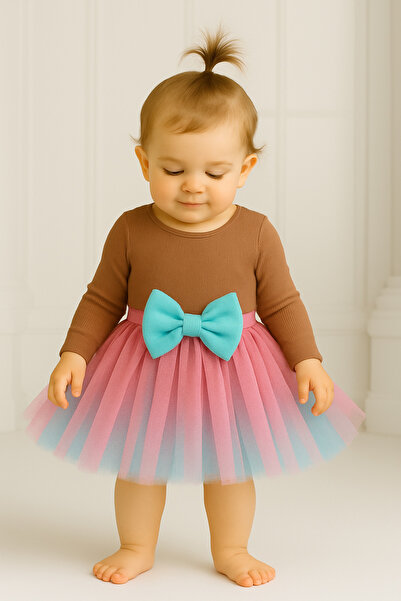 MadyaButik Baby Girl Lined Front Buckle Elastic Waist Top Layer Pink Bottom Layer Blue Fluffy Tutu Skirt