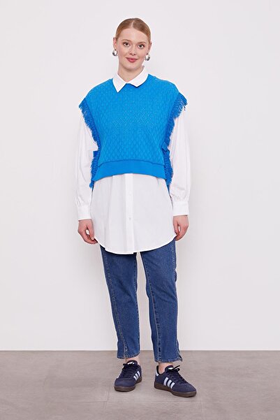 Levidor μπλε κοβαλτίου Πλεκτά σετ κοστούμι με γιλέκο Πουκάμισο Σετ δύο τεμαχίων