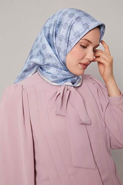 Levidor Baby Blue Mini Clover Pattern Twill Silk Scarf