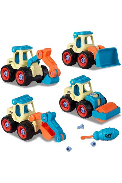 KidProtect Set Masinute Demontabile Copii ConstructoCars, Buldozer, Excavator, Compactor, Multicolor