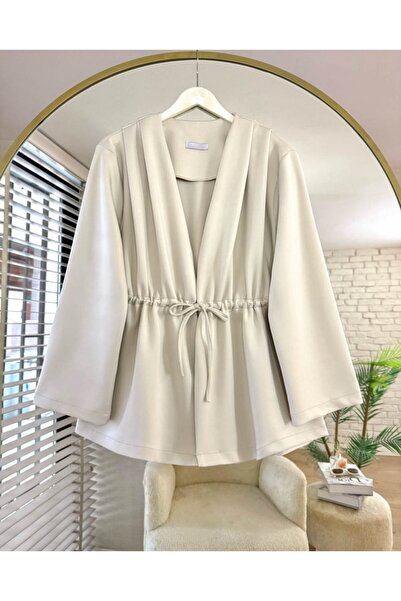 ensade Pile Detailed Waist Drawstring Scuba Jacket