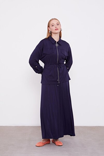 Levidor طقم تنورة بتفاصيل رباط عند الخصر باللون الأزرق الداكن