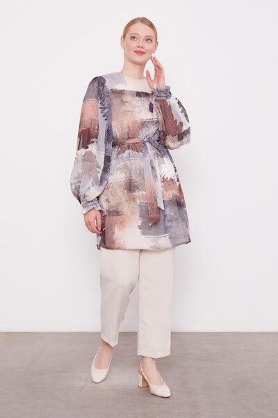 Levidor تونيك شيفون بنمط فرشاة مختلطة باللون الرمادي