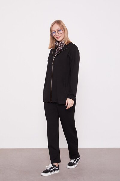 Levidor Black Leopard Collar Inner Double Suit