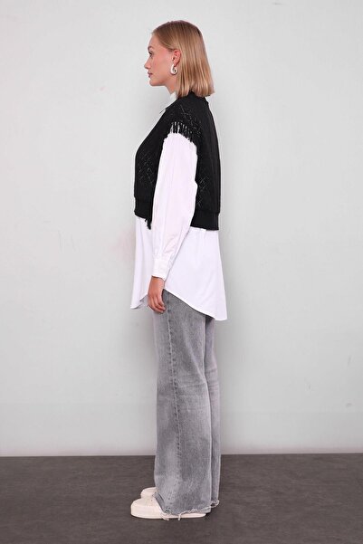 Levidor Black Knitwear Vest Shirt Double Suit