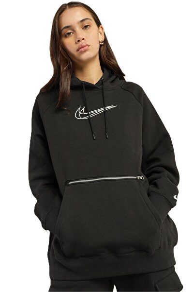 Nike Sportswear Oversized Dance Womens Hoodie Kadın Oversize Kapüşonlu Sweatshirt Siyah